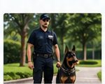 Trained guard dog with security handler